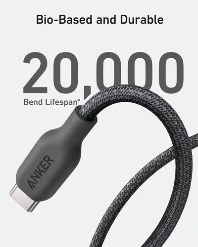 Vista 6 de Anker Cable USB C, carga rápida de 240 W, USB 2.0 (6 pies, negro fantasma) Cable bio-trenzado para iPhone serie 17, MacBook Pro 2020, iPad Pro