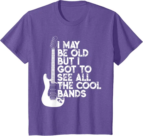 Vista 38 de Camiseta con texto en inglés "I May Be Old But I Got to See All The Cool Bands" Negro