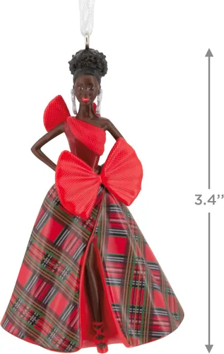Vista 4 de Hallmark Mattel - Adorno navideño de Barbie afroamericana