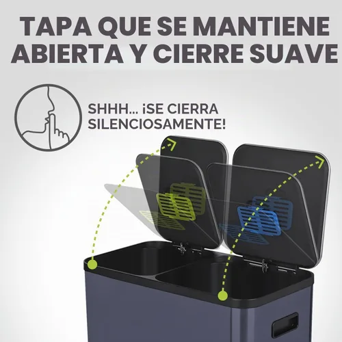 Vista 7 de Cubo de basura rectangular de 70 litros/18.5 galones con pedal, sin contacto manual, doble compartimento para reciclaje de cocina, con tapa Azul