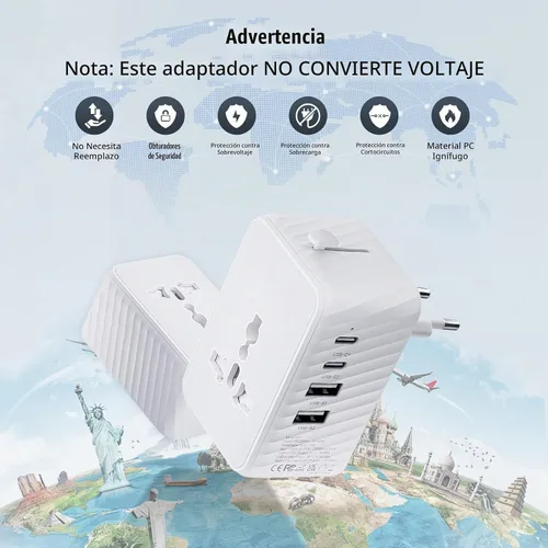 Vista 7 de Adaptador de viaje universal, adaptador de corriente internacional