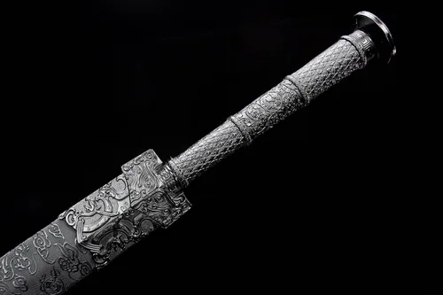 Vista 5 de Espada práctica recta y afilada de acero al manganeso tradicional chino Han Negro