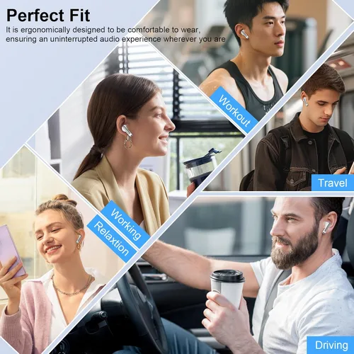 Vista 4 de Auriculares inalámbricos Bluetooth con graves profundos estéreo, auriculares Bluetooth de 60 horas con 4 micrófonos ENC con cancelación de ruido
