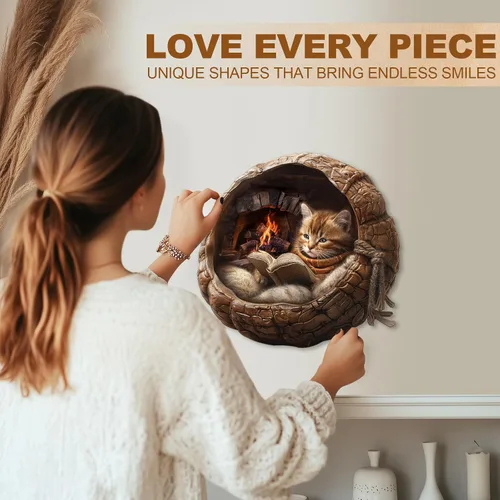 Vista 5 de Rompecabezas de madera para adultos, rompecabezas de madera de gato acogedor de otoño, rompecabezas planos con efecto visual 3D, rompecabezas únicos