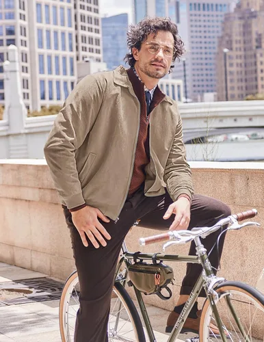 Vista 3 de COOFANDY Chaqueta bomber casual de ante para hombre, ligera, con cremallera completa, chaqueta de piel sintética vintage