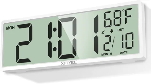 Vista 8 de Reloj de pared digital grande de 14.5 pulgadas, funciona con pilas con números gigantes, DST automático, día, fecha, alarma, temperatura para sala