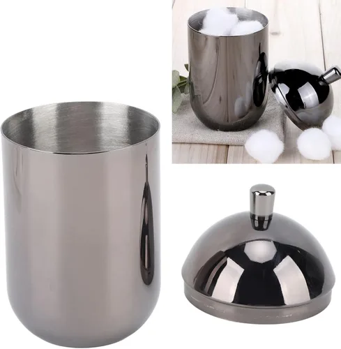 Vista 7 de Soportes para hisopos de algodón de acero inoxidable, tarro de almacenamiento de bolas de algodón cosmético, duradero, multiusos, a prueba de polvo