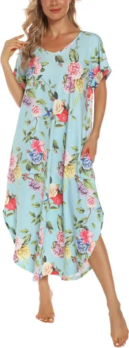 Vista 24 de AVIIER - Camisones de algodón para mujer, ropa de dormir suave con bolsillos, tallas S a XXL Negro Floewer 4