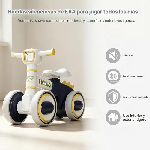 Vista 7 de WinHope Dinosaur Baby Balance Bike for 1 Year Old, Lights & Music Gris