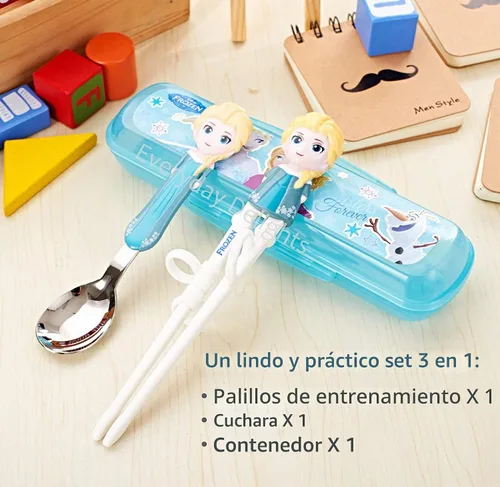 Vista 3 de Frozen Queen Elsa Kids Kids Cuchara Palillos de Entrenamiento Cubiertos Cubiertos Vajilla Vajilla Juego de Vajilla con Estuche, 3 Piezas