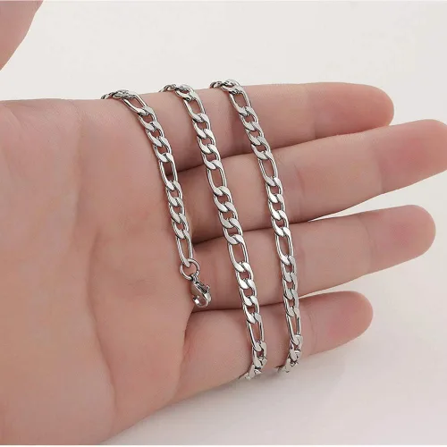 Vista 5 de WELRDFG WADSNHY Men Chain Jewelry 5mm6mm7mm Wide Stainless Steel Snake chain 18K Gold Plated Figaro Chain Set