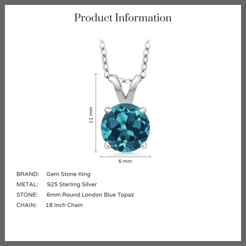 Vista 125 de Gem Stone King Collar con colgante solitario de plata de ley 925 de 0.236 in con piedra natal redonda Collar de 4 puntas para mujer Con cadena