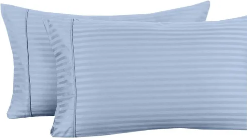 Vista 5 de sheetsnthings Damask Stripes - Juego de sábanas de mezcla de algodón de 650 hilos, 4 piezas, tamaño matrimonial, color azul