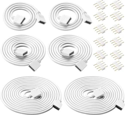 Vista 7 de Honoson 6 piezas de cable de extensión RGB de 4 pines, conector de tira LED, kit de cables de cable con conector de clavija de 12 piezas para tira