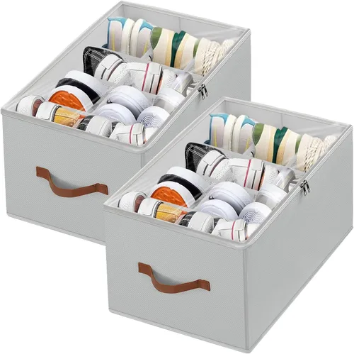 Vista 10 de Organizador de zapatos plegable para armario, caja organizadora de almacenamiento de zapatos con cubierta transparente y asas resistentes
