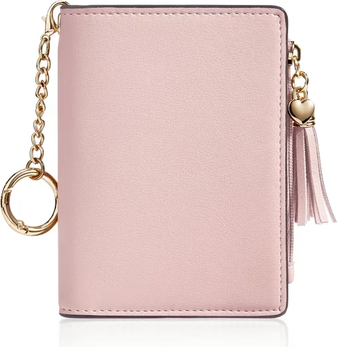 Vista 17 de Gostwo Billeteras pequeñas para mujer, elegante cartera para mujer con ventana de identificación, bolsillo con cremallera para monedas y borla.