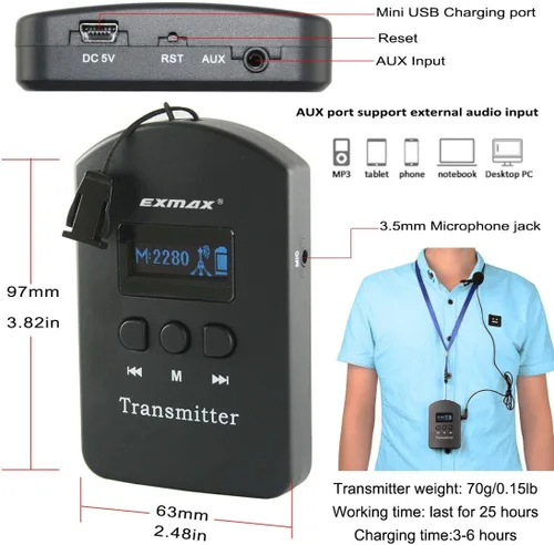 Vista 4 de EXMAX EXD-6688 2.4 GHZ Sistema de transmisión de voz de audio inalámbrico Soporte dos transmisores que trabajan simultáneamente para exposición
