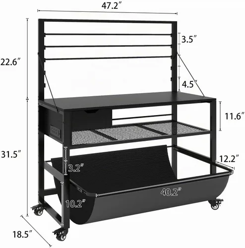 Vista 4 de Soporte para impresora de formato ancho Natwind, mesa de trabajo para plotter con almacenamiento extraíble para planos, soporte para papel en rollo