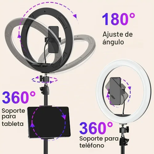 Vista 4 de Anillo de luz para selfie de 10,3 "con soporte de trípode de 73 pulgadas
