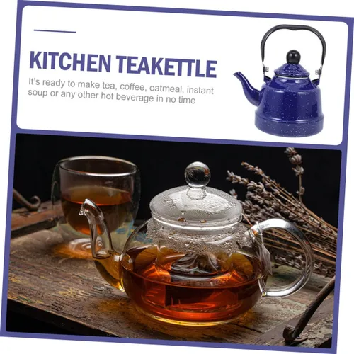 Vista 3 de Tetera esmaltada vintage estilo retro para estufa, tetera esmaltada para el hogar y mango táctil para té suelto