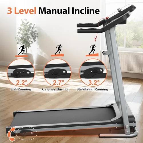 Vista 7 de Home Foldable Treadmill with Incline, Folding Treadmill for Home Workout, Electric Walking Treadmill Machine 15 Preset or Adjustable Programs 250 LB