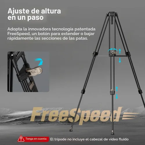 Vista 2 de SMALLRIG AD-80 FreeBlazer Trípode de aluminio resistente de aleación, trípode de video de 71 pulgadas con adaptador de cuenco de 75mm, ajuste