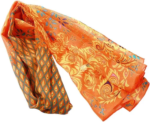 Vista 3 de Secret for Longevity Pañuelo rectangular largo de gasa beige naranja turquesa azul verde rojo dorado cachemira bufanda bufanda bufanda de mujer