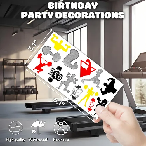 Vista 4 de 96 piezas de tatuajes temporales para gimnasio, fitness, entrenamiento, decoración de fiesta de cumpleaños, suministros de decoración de culturismo