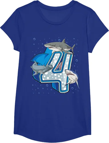 Vista 25 de Camiseta de 4.º cumpleaños para niños de 4 años con diseño de tiburón oceánico Negro