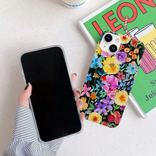 Vista 6 de J.west Funda compatible con iPhone 14 para mujer, bonito diseño floral femenino, patrón kawaii de flores silvestres en acuarela para niñas