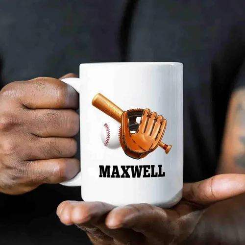 Vista 6 de Taza de café blanca de béisbol personalizada de 11 y 15 onzas, regalo para hombres, mujeres, entrenadores de equipo, niños, amantes del béisbol