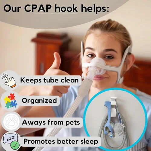 Vista 6 de Soporte para colgar manguera CPAP, organizador de manguera extraíble ajustable, soporte para máscara, antideslizante, soporte de tubo de manguera