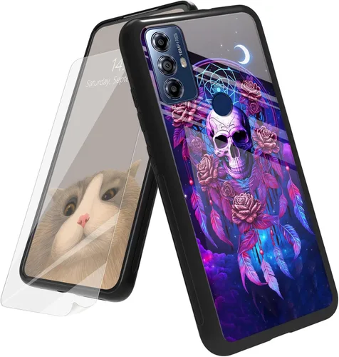 Vista 29 de Funda para Motorola Moto G Play 4G 2024 con protector de pantalla, parte trasera de vidrio templado + funda de silicona suave TPU absorción