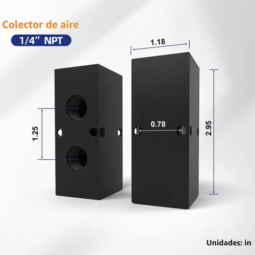 Vista 2 de Colector de aire 1/4 NPT, bloque divisor neumático de manguera