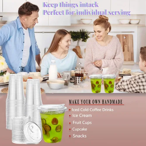 Vista 5 de Artpreti Vasos de plástico transparente de 12 onzas con tapas sin popote, tazas de café de plástico desechables con tapas, tazas para café helado