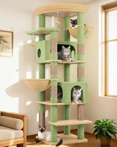 Vista 9 de Globlazer Árbol para gatos resistente, torre resistente de 74 pulgadas para gatos grandes y adultos, árbol grande para gatos con 7 postes rascadores