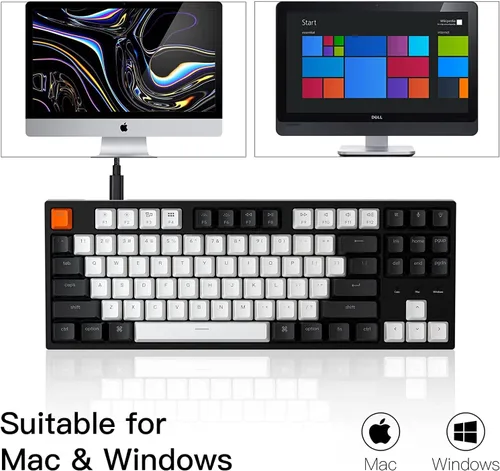 Vista 7 de Keychron Teclado mecánico C1 con cable intercambiable en caliente de 87 teclas, cable USB tipo C, teclas ABS de doble disparo, teclado mecánico TKL