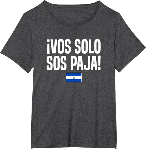 Vista 27 de Camiseta Vos Solo Sos Paja Salvadoran Slang Bandera de El Salvador, Negro