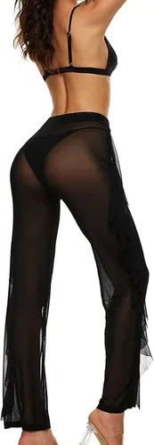 Vista 3 de Willow Dance Pantalones de malla transparente con volantes para mujer, diseño de perspectiva, parte inferior de bikini
