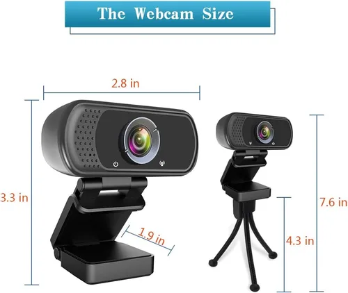Vista 7 de Cámara web 1080P con micrófono, cámara web HD con soporte para trípode, corrección de luz automática, cubierta de privacidad, 110° FOV, cámara USB