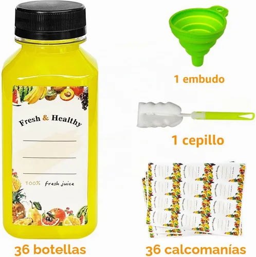 Vista 2 de 36 unidades de botellas de plástico de 8 onzas con tapas, botellas de jugo con tapas, recipientes reutilizables transparentes para bebidas a granel