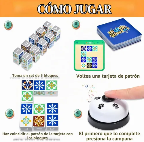 Vista 4 de varbertos Juego de rompecabezas de madera a juego, rompecabezas de bloques de patrón de bloques de construcción con campana para niños y adultos