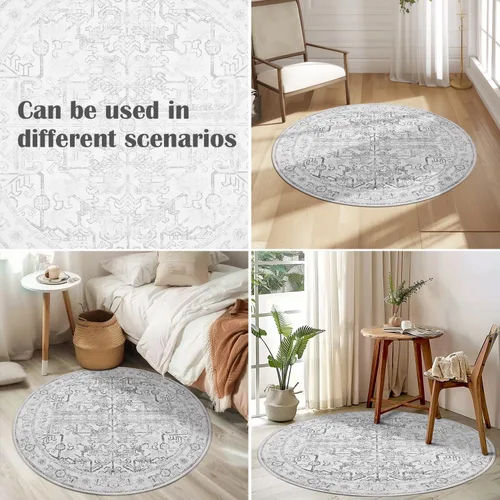 Vista 104 de jinchan Lima - Alfombra simétrica floral geométrica lavable, alfombra de entrada de medio círculo de 2 x 3, alfombra de media luna, suave y Azul