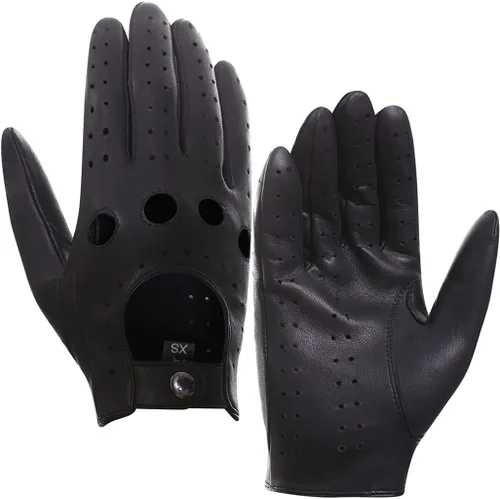 Vista 9 de Guantes de cuero de piel de cordero para conducir de Harssidanzar para hombres GM026 Negro (pantalla táctil).