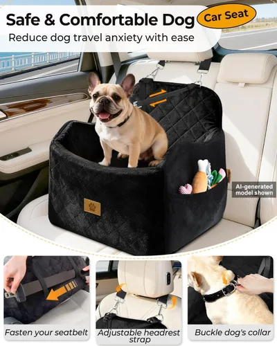 Vista 4 de Asiento de automóvil para perros pequeños/medianos, desmontable y lavable, asiento elevador de perro de menos de 35 libras, espuma viscoelástica