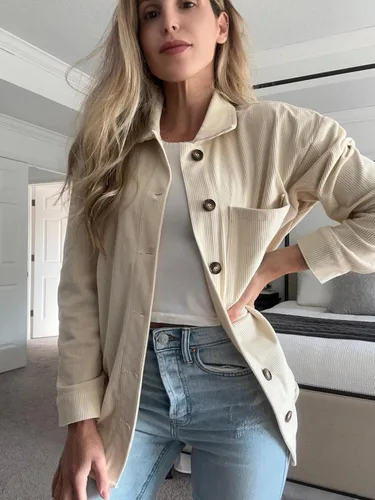 Vista 2 de ZOLUCKY Chaqueta de manga larga con botones para mujer, talla grande, blusas