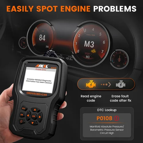 Vista 10 de ANCEL AD530 - Escáner OBD2 para automóvil, lector de código de diagnóstico con definición de código mejorada y gráficos de estado de la batería