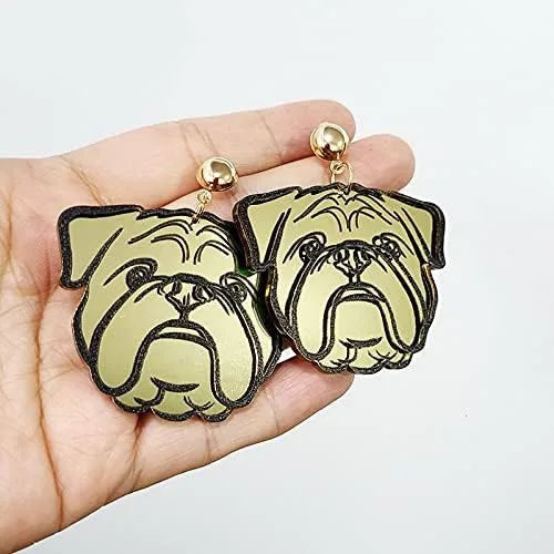 Vista 2 de Pendientes colgantes con diseño de Bulldog de acrílico para perros y niñas amantes de mascotas