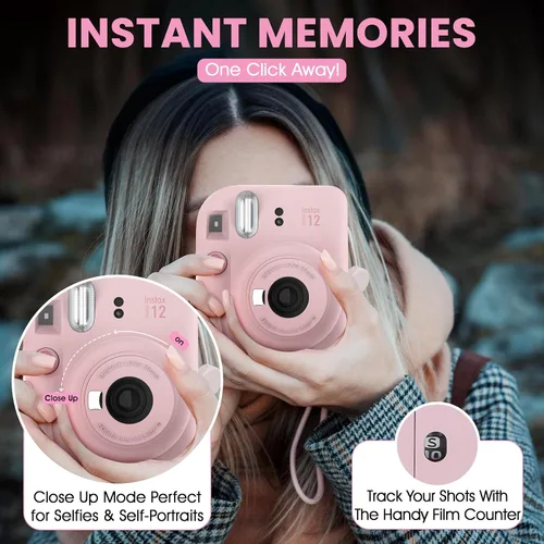 Vista 8 de Fujifilm Cámara instantánea Instax Mini 12 color rosa flor + estuche personalizado Minimate + película fotográfica Fuji Instax 10 hojas y álbum