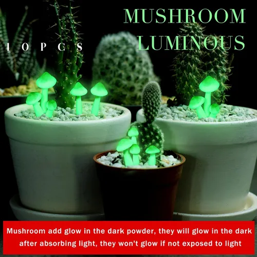 Vista 4 de Taiyin 5 piezas de hongos luminosos en miniatura para jardín al aire libre, hongos resistentes al agua que brillan en la oscuridad, decoración